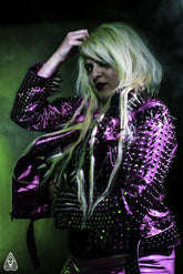 Women Purple Studded Leather Jacket, Women Spiked Steam Punk Jacket, Gothic Purple Jacket, Rockers Women Spiked Studded Jacket